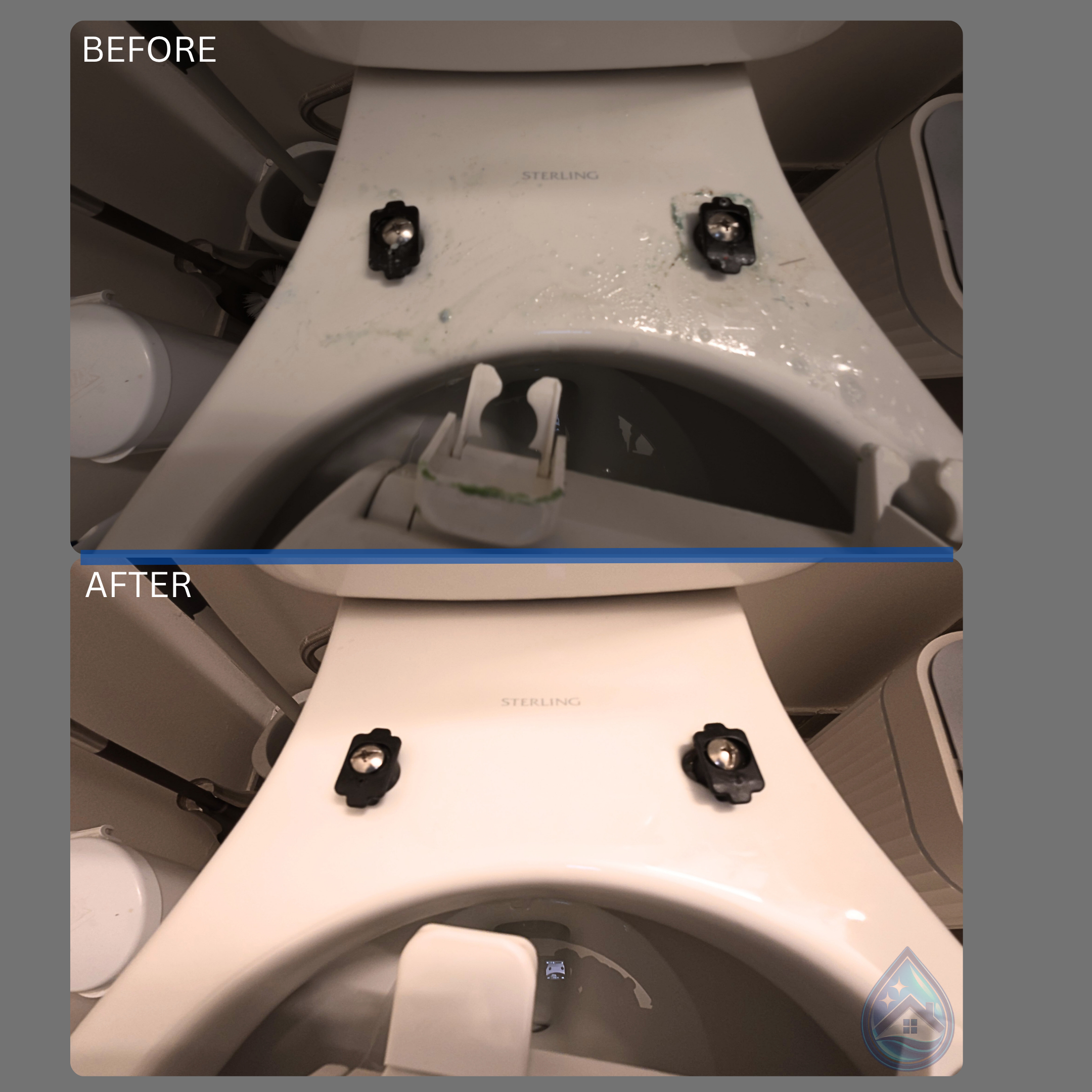 Toilet hardware detail cleaning before and after in Midland Park NJ